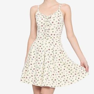 Ivory Frog& Mushroom Lace Up Dress Hot Topic Cottagecore